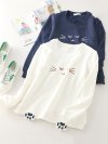 Women Cat Printed O-Neck Long Sleeve Pullover Sweatshirts