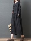 Pleated Solid Color Loose Pockets Vintage Dresses