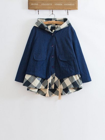 Plaid Print Patchwork Hooded Long Sleeve Casual Coat - Click Image to Close