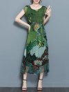 Women Vintage Printed Short Sleeve Mid-Long Dresses