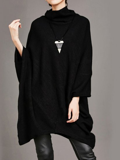 Irregular Loose Bat Sleeve Turtleneck Casual Blouse - Click Image to Close