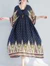 Ethnic Printed High Waist V-neck Vintage Half Sleeve Dresses