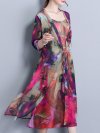 Elegant Print Spaghetti Strap Two Pieces Vintage Dresses