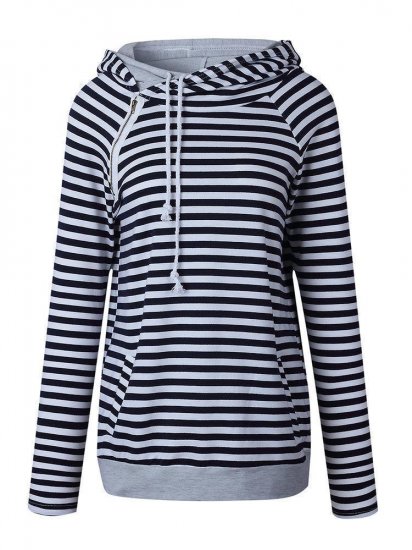 Casual Stripe Patchwork Side Zipper Hooded Women Hoodies - Click Image to Close