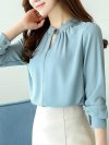 Casual Chiffon O-Neck Solid Color Office Shirt