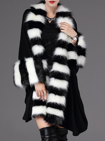 Casual Loose Striped Bats Sleeve Women Faux Fur Coats - Click Image to Close