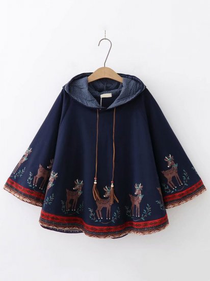 Elk Polka Dots Hooded Poncho Loose Coat - Click Image to Close