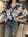 Floral Printed 3/4 Sleeve Turn-down Collar Shirts