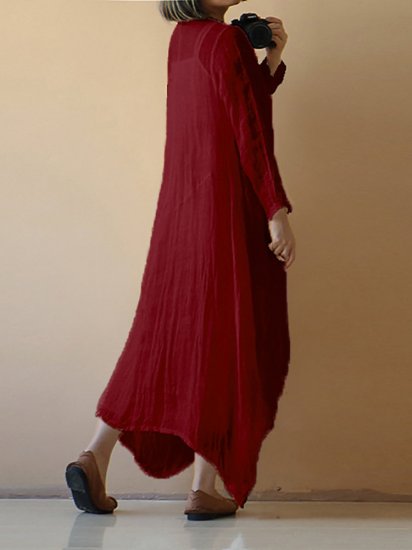 Vintage Asymmetrical Pure Color Long Sleeve Maxi Dresses - Click Image to Close