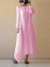 Vintage Asymmetrical Pure Color Long Sleeve Maxi Dresses