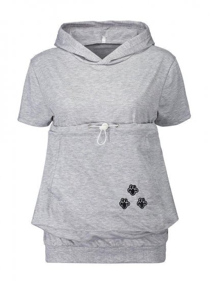 Casual Big Pockets Ears Hooded Short Sleeve Women Hoodies - Click Image to Close