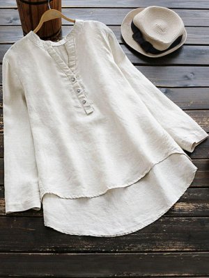 Pure Color Long Sleeve Asymmetrical Casual Blouses