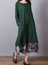 Print Patchwork Long Sleeve Loose Vintage Dresses