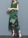 Women Vintage Printed Short Sleeve Mid-Long Dresses