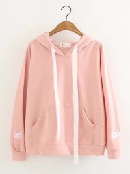 Casual Rabbit Embroidery Ears Hooded Long Sleeve Women Hoodies