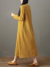 Pleated Solid Color Long Sleeve O-neck Vintage Dresses