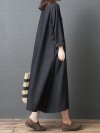 Pleated Solid Color Loose Pockets Vintage Dresses