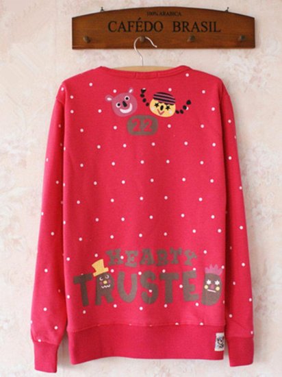 Women Cute Cartoon Print Polka Dot Embroidery Loose Sweatshirt - Click Image to Close