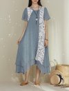 Lace Patchwork Layered Asymmetrical Short Sleeve Vintage Dresses