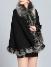 Faux Fox Fur Collar Knit Shawl Autumn Winter Outerwear Coat