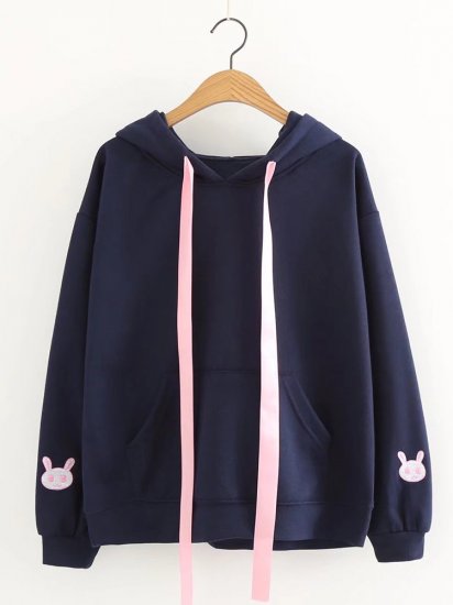 Casual Rabbit Embroidery Ears Hooded Long Sleeve Women Hoodies - Click Image to Close