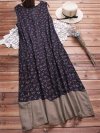 Floral Printed Patchwork V-neck Sleeveless Vintage Dresses