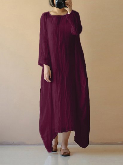 Vintage Asymmetrical Pure Color Long Sleeve Maxi Dresses - Click Image to Close