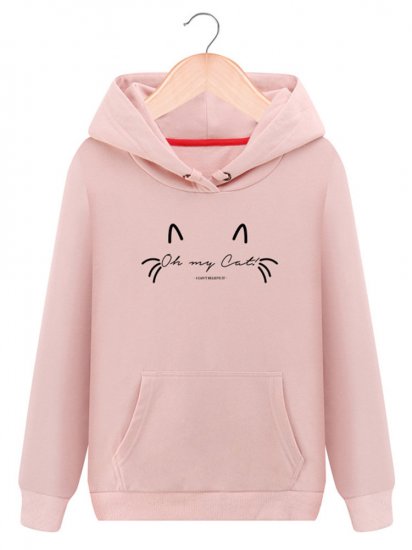 Women Cat Printed Hooded Long Sleeve Pocket Casual Sweatshirts - Click Image to Close