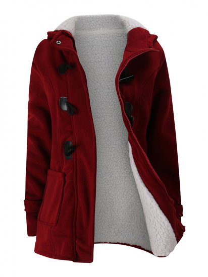 Women Horn Buttons Long Sleeve Hooded Thicken Coat - Click Image to Close