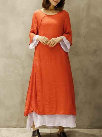 Vintage Long Sleeve Two Layers Maxi Dresses For Women - Click Image to Close