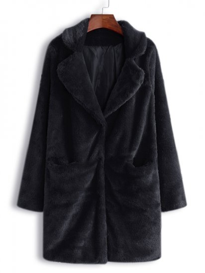 Faux Fur Oversized Solid Color Pocket Warm Coat - Click Image to Close