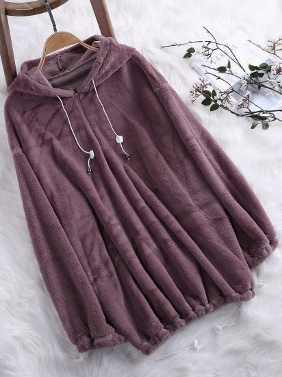 Fleece Hooded Purple Long Sleeve Autumn Winter Sweatshirts - Click Image to Close