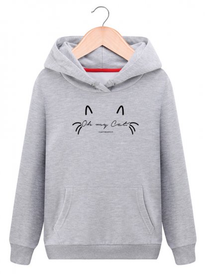 Women Cat Printed Hooded Long Sleeve Pocket Casual Sweatshirts - Click Image to Close