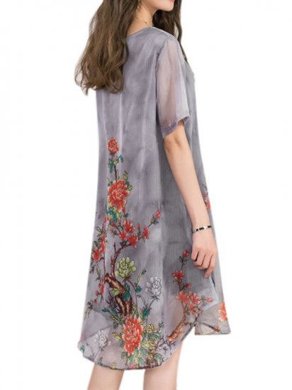 Vintage Printed O-neck Two Layers Chiffon Dresses - Click Image to Close