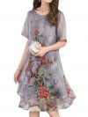 Vintage Printed O-neck Two Layers Chiffon Dresses