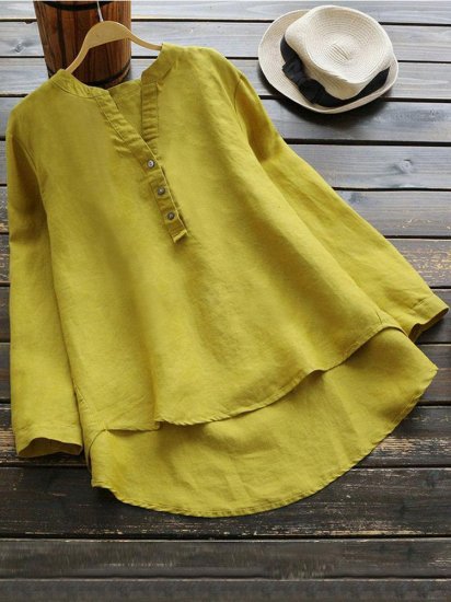 Pure Color Long Sleeve Asymmetrical Casual Blouses - Click Image to Close