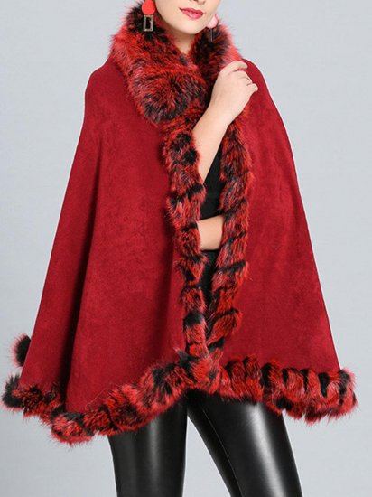 Faux Fox Fur Collar Knit Shawl Autumn Winter Outerwear Coat - Click Image to Close