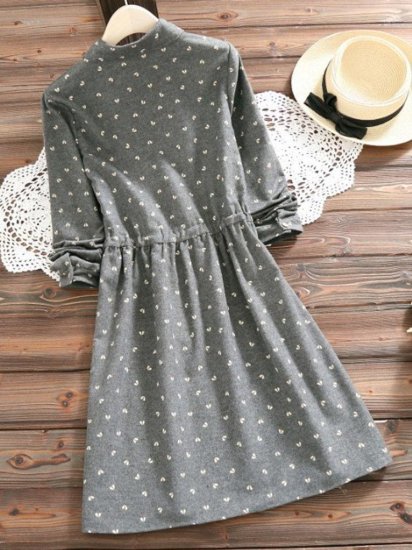 Women Printed Drawstring Long Sleeve Vintage Dresses - Click Image to Close