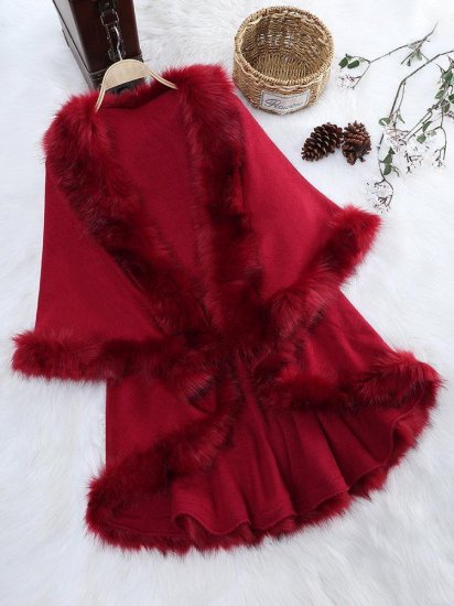 Elegant Faux Fur Patchwork Layered Irregular Women Cloak Coats - Click Image to Close