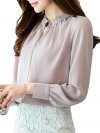 Casual Chiffon O-Neck Solid Color Office Shirt