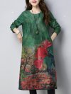 Vintage Printed Thicken Long Sleeve Pocket Dresses For Women