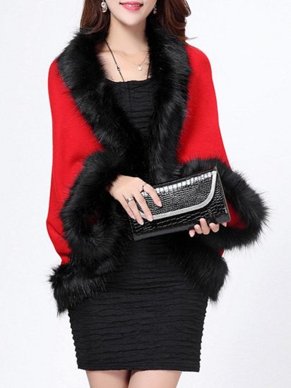 Warm Casual Bats Sleeve Faux Fur Cloak Coats For Women - Click Image to Close