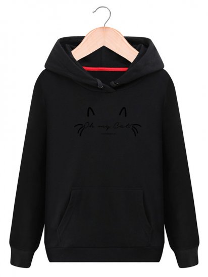 Women Cat Printed Hooded Long Sleeve Pocket Casual Sweatshirts - Click Image to Close