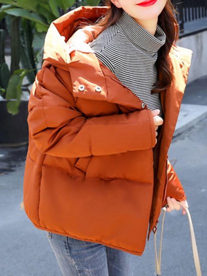 Short Solid Color Hooded Quilted Coat - Click Image to Close