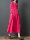 Pleated Solid Color Loose Pockets Vintage Dresses