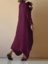 Vintage Asymmetrical Pure Color Long Sleeve Maxi Dresses