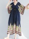 Ethnic Printed High Waist V-neck Vintage Half Sleeve Dresses