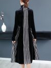 Velvet Contrast Color Patchwork Stripe Long Sleeve Vintage Dress