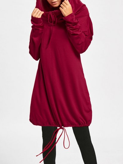 Casual Solid Color Hooded Long Sleeve Loose Sweatshirt - Click Image to Close