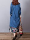 Print Patchwork Long Sleeve Loose Vintage Dresses